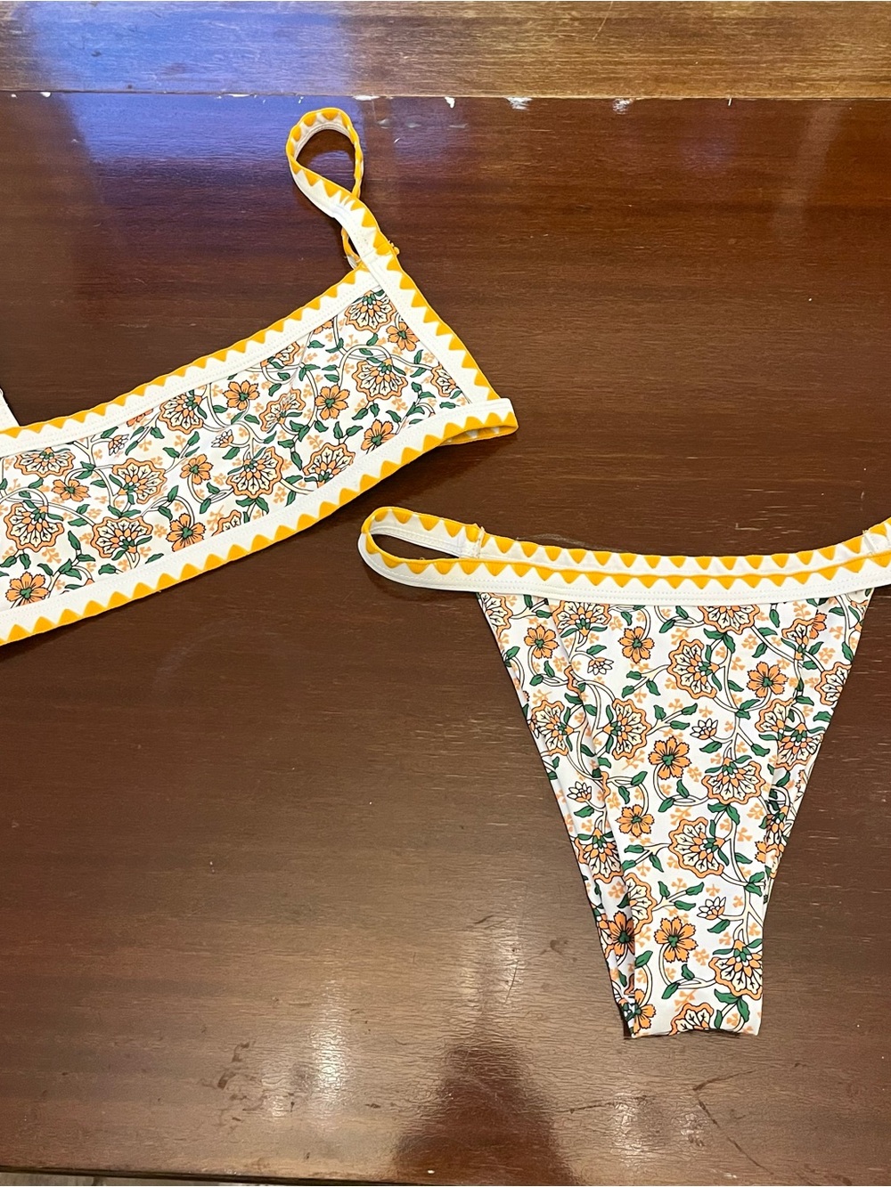 Women’s Yellow Floral Bikini Set - Strappy Two-Piece Swim